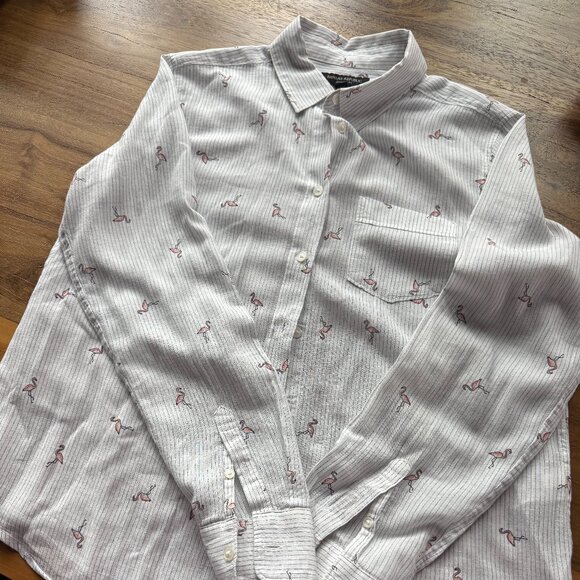 Banana Republic Quinn Boy Fit flamingo linen-blend button down shirt (S) - Picture 1 of 4